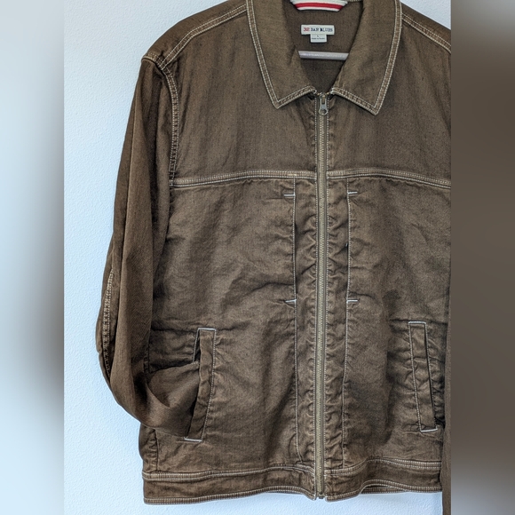 32 Bar Blues Men's Two Pocket Linen Blend Jacket Size Large Brown Zipper EUC - Picture 2 of 16